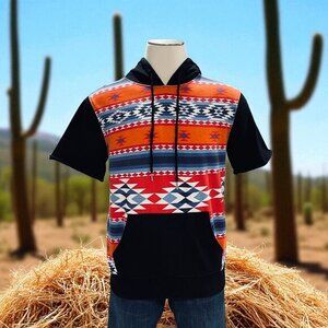 Decibel Aztec Hoodie Mens Large Short Sleeve Pullover Kangaroo Pocket Streetwear